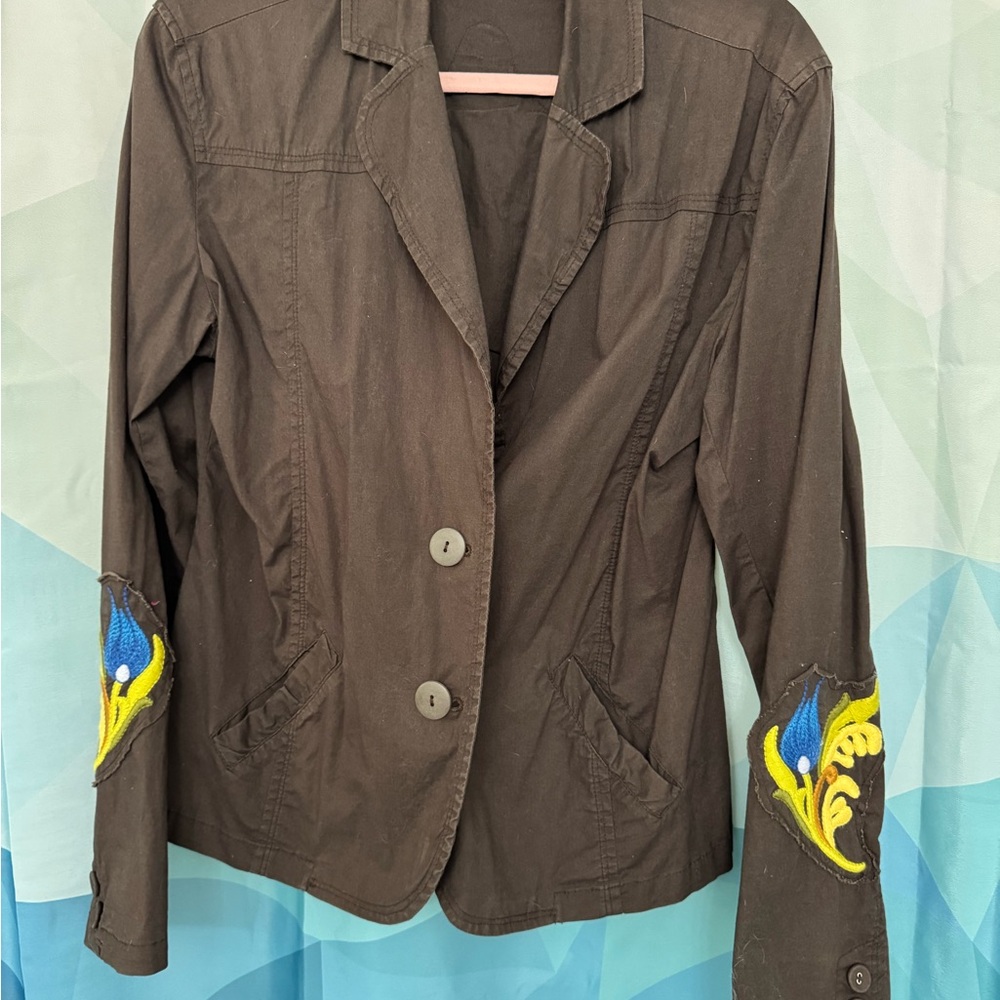 Boho Brown Blazer with Embroidered Sleeves